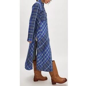 Free People We The Free Ruth Long Plaid Button Up Layering Shirt Jacket Maxi Top